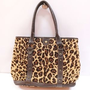 J. Crew Animal/Leopard Print Quilted Canvas Tote w/ Leather Trim